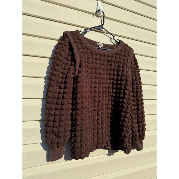 Anthropologie Bibi Lou Jackie Textured Puff Sleeve Top Brown Medium - Picture 4 of 6